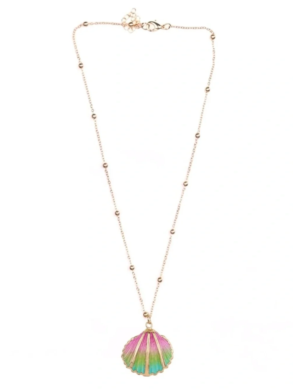 “Ombre Scallop Shell” Rainbow Bivalve Clam Oyster Gold-Dipped Mermaid Necklace
